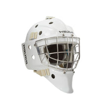 Load image into Gallery viewer, tilted front view of white Bauer S21 950 Ice Hockey Goalie Mask - Senior
