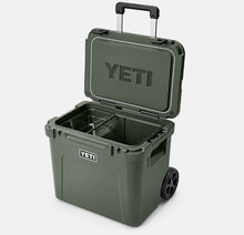 Load image into Gallery viewer, open front view camp green YETI Roadie 60 Wheeled Cooler
