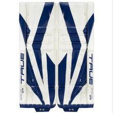 Load image into Gallery viewer, True Goalie Leg Pads True Catalyst 7X3 Senior White/Royal front of both pads
