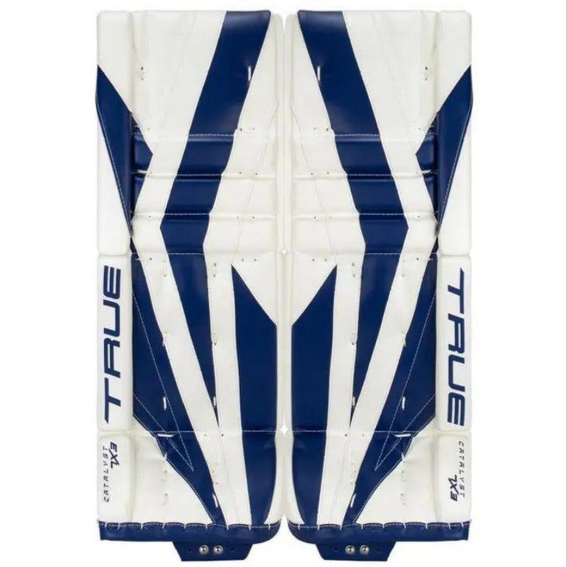 True Goalie Leg Pads True Catalyst 7X3 Senior White/Royal front of both pads