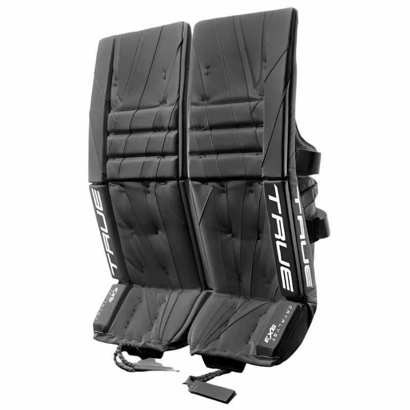 True Goalie Leg Pads True S23 Catalyst 9X3 Senior Black/Black front side of both pads facing left