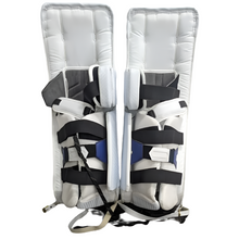 Load image into Gallery viewer, Vaughn Goalie Leg Pads Vaughn V9 Pro Return Senior White/Blue back of both pads
