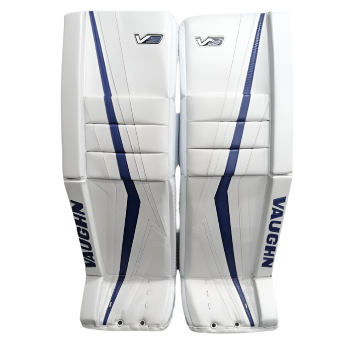 Vaughn Goalie Leg Pads Vaughn V9 Pro Return Senior White/Blue front of both pads