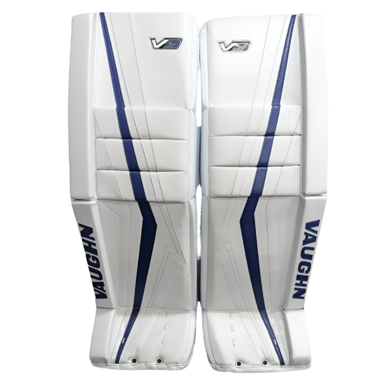 Vaughn Goalie Leg Pads Vaughn V9 Pro Return Senior White/Blue front of both pads
