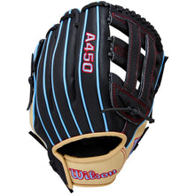 Load image into Gallery viewer, Wilson Baseball Gloves Wilson A450 11" Infield (2026) Youth Black/Blonde WBW10397811 WBW10397911 RHT Right-hand throw LHT Left-hand throw
