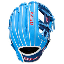 Load image into Gallery viewer, Wilson Baseball Gloves Wilson A450 11.5" (2026) Youth Sky Blue/Royal WBW103980115 RHT Right-hand throw
