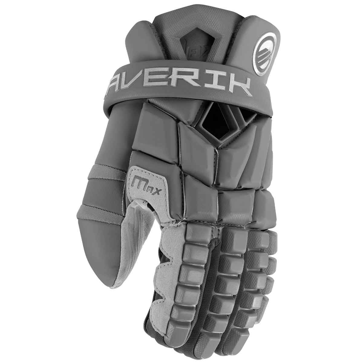 Picture of the grey Maverik Max Lacrosse Goalie Gloves (2025)