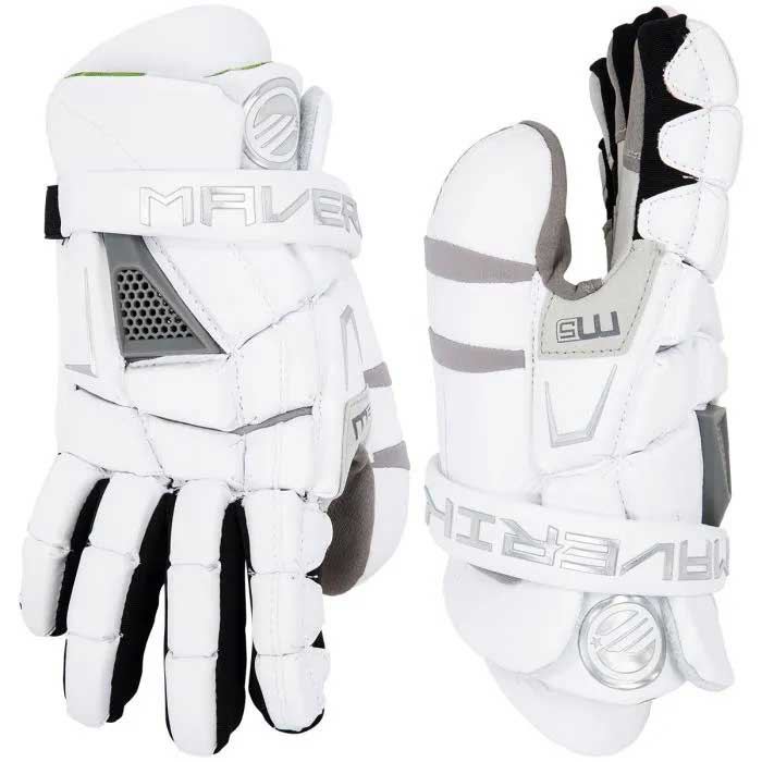 Picture of the white Maverik M5 Lacrosse Goalie Gloves (2023)