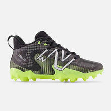 Load image into Gallery viewer, Side view picture of the black/yellow New Balance FreezeLX v4 Field Lacrosse Cleats (Junior)
