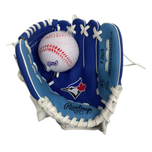 Load image into Gallery viewer, Rawlings Baseball Gloves Rawlings Toronto Blue Jays Players 9-inch Baseball Glove Youth with Ball RHT (right-hand throw) front (palm)
