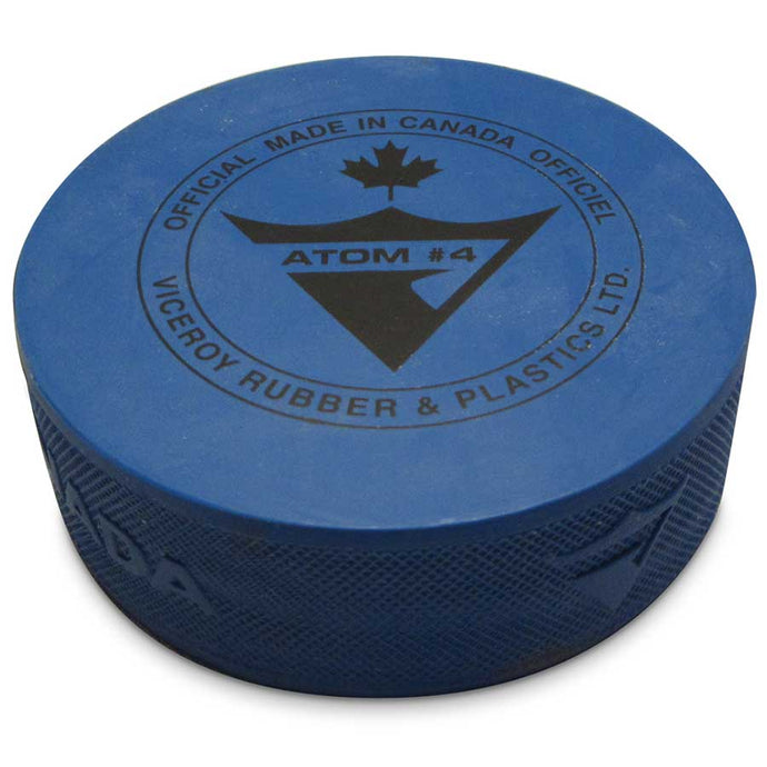 Viceroy Atom 4 oz. Official Blue Ice Hockey Puck closeup view