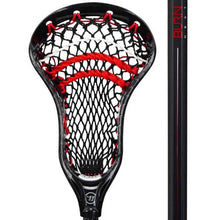 Load image into Gallery viewer, Photo of the black/red Warrior Burn Next Complete Attack Lacrosse Stick
