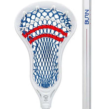 Load image into Gallery viewer, Photo of the red/white/blue Warrior Burn Next Complete Attack Lacrosse Stick
