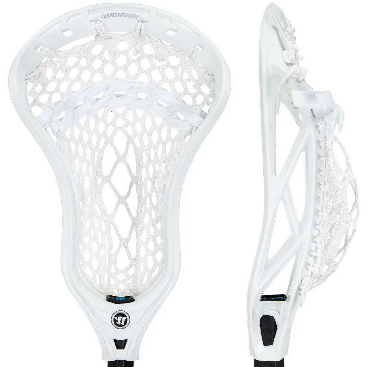 Full picture of the white Warrior EVO QX2-D ISO Warp Strung Defense Lacrosse Head