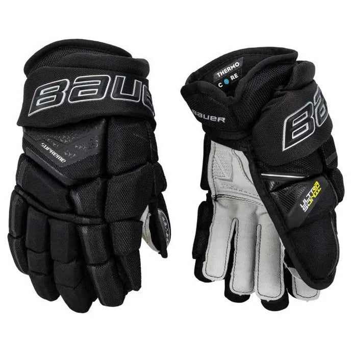 Full front and back picture of the Bauer S21 Supreme Ultrasonic Ice Hockey Gloves (Intermediate)