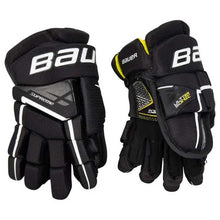 Load image into Gallery viewer, Picture of the black/white Bauer S21 Supreme Ultrasonic Ice Hockey Gloves (Youth)
