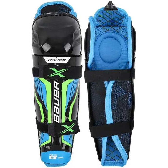 Bauer S21 X Ice Hockey Shin Guards (Youth) full front and back view