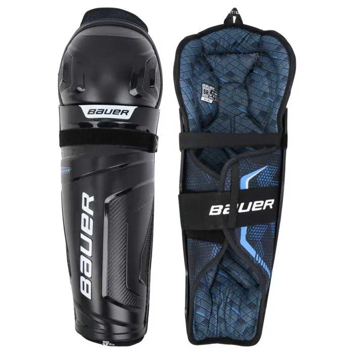 Full front and back picture of the Bauer S21 X Ice Hockey Shin Guards (Senior)