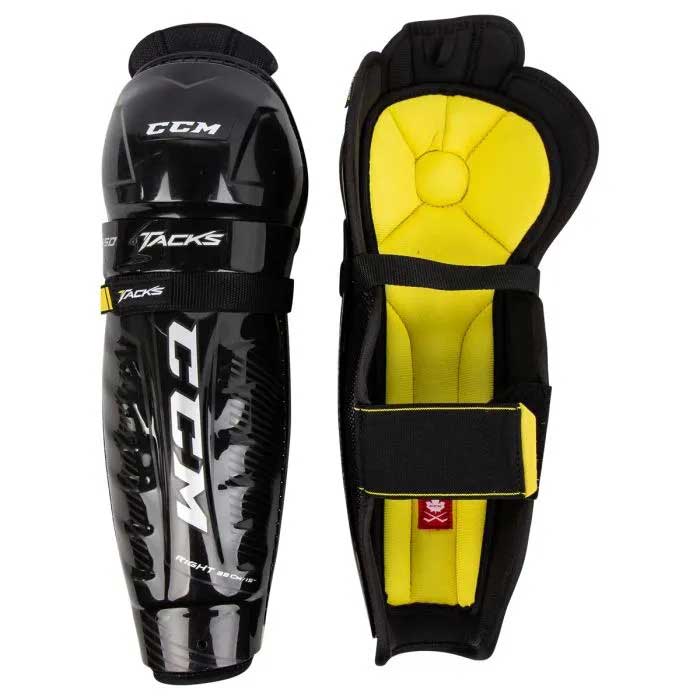 Full front and back picture of the CCM Tacks 9550 Ice Hockey Shin Guards (Senior)