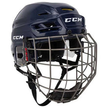 Load image into Gallery viewer, Full front picture of navy CCM Tacks 310 Combo Ice Hockey Helmet
