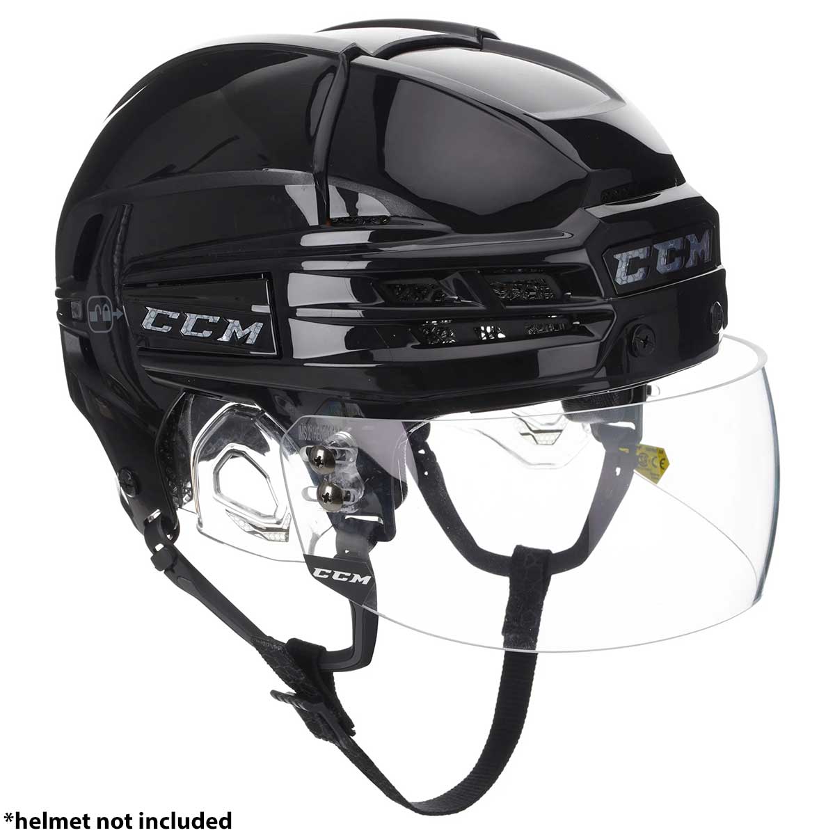 CCM VR Pro Straight Certified Ice Hockey Visor full view with helmet