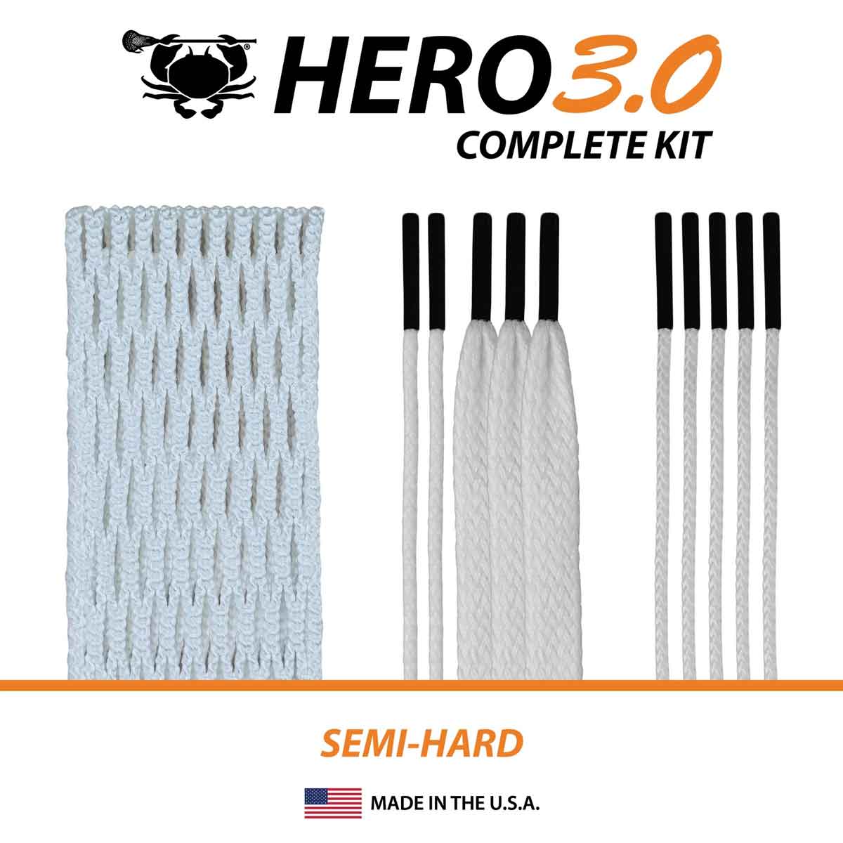 Picture of the white ECD Hero 3.0 Semi-Hard Complete Lacrosse Kit