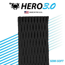 Load image into Gallery viewer, Picture of the solid black East Coast Dyes Hero 3.0 Semi-Soft Lacrosse Mesh
