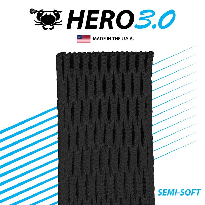 Picture of the solid black East Coast Dyes Hero 3.0 Semi-Soft Lacrosse Mesh