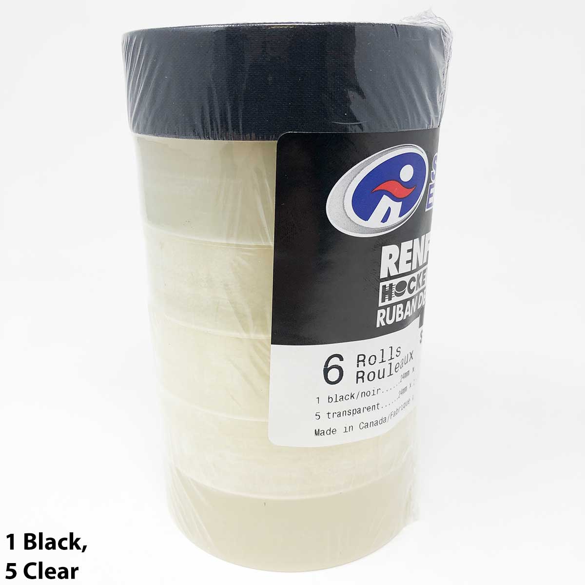 Renfrew Cloth Hockey Tape Assorted Multi-Pack 1 black/5 clear