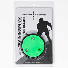 Load image into Gallery viewer, Picture of the green Smarthockey 4oz. Slider Off-Ice Hockey Training Puck
