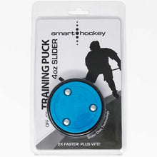 Load image into Gallery viewer, Picture of the teal Smarthockey 4oz. Slider Off-Ice Hockey Training Puck
