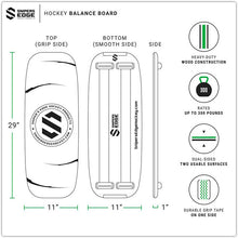 Load image into Gallery viewer, Picture of dimensions and details for the Snipers Edge Hockey Balance Board
