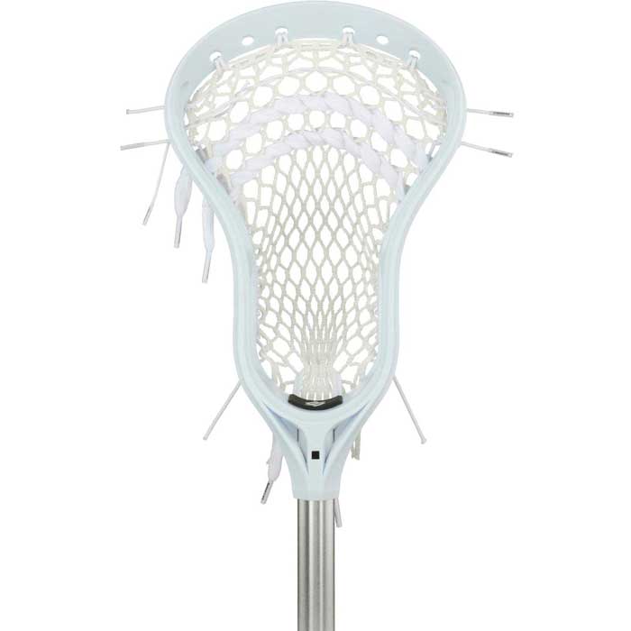 Picture of the white/silver variant on the StringKing Complete 2 Intermediate Attack Lacrosse Stick
