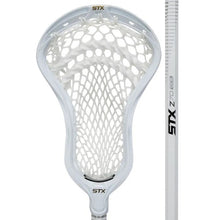Load image into Gallery viewer, Picture of the white/platinum STX Stallion 200 Complete Defense Lacrosse Stick
