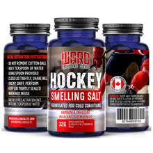 Load image into Gallery viewer, Picture of bottle and activation instructions for the Ward Hockey Smelling Salts (Formulated For Cold Conditions)

